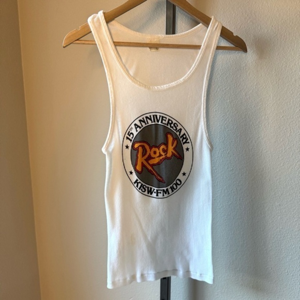 Vintage 1980 KISW FM 100 15th Anniversary ribbed tank top size XL